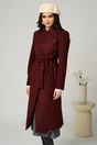 Palton elegant din stofa burgundy cu nasture si cordon in talie, 4, dyfashion.ro
