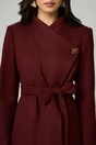 Palton elegant din stofa burgundy cu nasture si cordon in talie, 3, dyfashion.ro