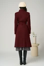 Palton elegant din stofa burgundy cu nasture si cordon in talie, 2, dyfashion.ro