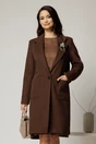 Palton elegant din stofa maro cu dungi discrete si buzunare, 1, dyfashion.ro