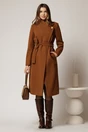Palton elegant din stofa maro cu nasture si cordon in talie, 3, dyfashion.ro