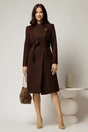 Palton elegant din stofa maro inchis cu nasture si cordon in talie, 3, dyfashion.ro
