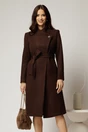 Palton elegant din stofa maro inchis cu nasture si cordon in talie, 1, dyfashion.ro