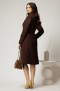 Palton elegant din stofa maro inchis cu nasture si cordon in talie, 2, dyfashion.ro