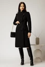 Palton elegant din stofa neagra cu nasture si cordon in talie, 3, dyfashion.ro