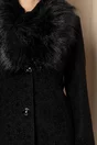 Palton Ella Collection Asia negru cu insertii catifelate si guler din blana