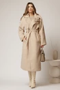 Palton lung elegant din bucle bej cu floare pe bust si cordon in talie, 3, dyfashion.ro