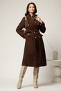 Palton maro din bucle cu nasturi si cordon in talie, 3, dyfashion.ro