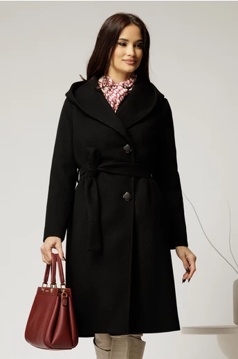 Palton negru din stofa groasa cu gluga