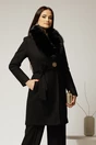 Palton negru elegant cu brosa si blanita detasabila, 1, dyfashion.ro