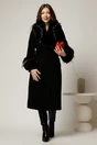 Palton negru midi cu blanita la maneci si cordon in talie, 3, dyfashion.ro