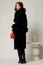 Palton negru midi cu blanita la maneci si cordon in talie, 2, dyfashion.ro