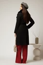 Palton negru midi drept cu blanita la guler, 2, dyfashion.ro