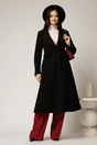 Palton negru midi elegant cu floare pe talie, 3, dyfashion.ro
