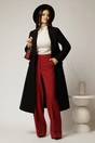 Palton negru midi elegant cu floare pe talie, 4, dyfashion.ro