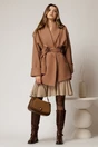 Palton scurt cappuccino oversized cu cordon in talie, 3, dyfashion.ro