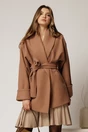 Palton scurt cappuccino oversized cu cordon in talie, 1, dyfashion.ro