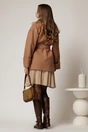 Palton scurt cappuccino oversized cu cordon in talie, 2, dyfashion.ro