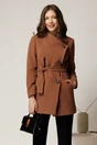 Palton scurt maro camel din stofa cu nasturi si cordon, 1, dyfashion.ro