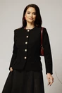 Palton scurt negru tip sacou cu nasturi perla si design elegant, 1, dyfashion.ro