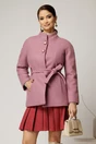 Palton scurt roze din stofa groasa cu cordon in talie, 1, dyfashion.ro