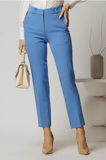 Pantalon DY Fashion albastru cu croi conic si gaici impletite