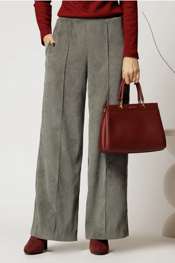 Pantalon DY Fashion lejer din velur gri cu buzunare