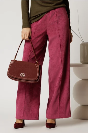 Pantalon DY Fashion lejer din velur magenta cu buzunare