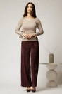 Pantalon DY Fashion lejer din velur maro cu buzunare, 3, dyfashion.ro