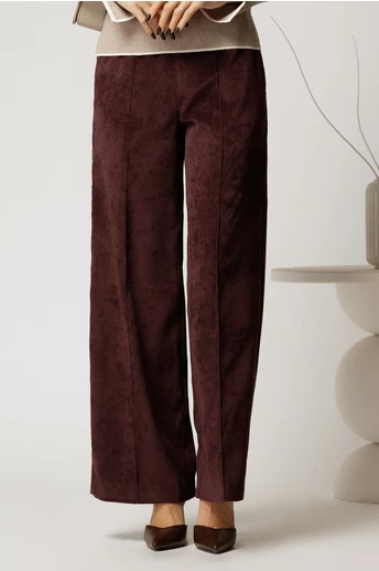 Pantalon DY Fashion lejer din velur maro cu buzunare