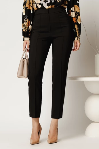 Pantalon negru din stofa cu croi conic