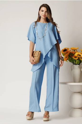 Pantaloni albastrii din rayon cu croi lejer si elastic in talie