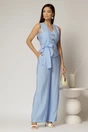 Pantaloni bleu cu dungi din rayon cu croi lejer si cordon in talie, 1, dyfashion.ro