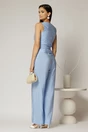 Pantaloni bleu cu dungi din rayon cu croi lejer si cordon in talie, 2, dyfashion.ro
