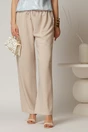 Pantaloni bej cu elastic si snur in talie si croi lejer, 1, dyfashion.ro