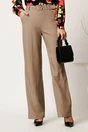 Pantaloni bej din stofa cu croi drept si curea in talie, 1, dyfashion.ro