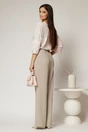 Pantaloni bej din triplu voal cu pliuri si croi lejer, 2, dyfashion.ro