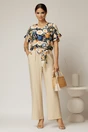 Pantaloni bej din viscoza cu croi lejer si cordon cu print, 3, dyfashion.ro