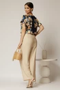 Pantaloni bej din viscoza cu croi lejer si cordon cu print, 2, dyfashion.ro