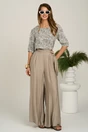 Pantaloni bej din viscoza evazati cu catarama in talie, 1, dyfashion.ro