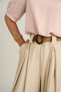Pantaloni bej din viscoza evazati cu pliuri si curea in talie, 3, dyfashion.ro
