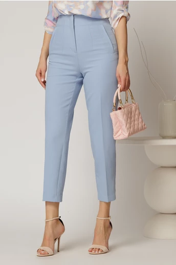 Pantaloni bleu cu croi conic si talie inalta