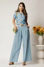 Pantaloni bleu din lyocell cu croi lejer si curea in talie, 3, dyfashion.ro