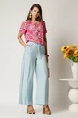 Pantaloni bleu din rayon cu croi lejer si elastic in talie, 3, dyfashion.ro