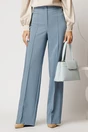 Pantaloni bleu din stofa evazati cu dunga, 1, dyfashion.ro