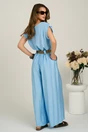 Pantaloni bleu din viscoza evazati cu pliuri si curea in talie, 2, dyfashion.ro