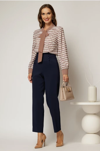 Pantaloni bleumarin conici cu nasturi decorativi pe talie