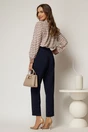 Pantaloni bleumarin conici cu nasturi decorativi pe talie, 2, dyfashion.ro