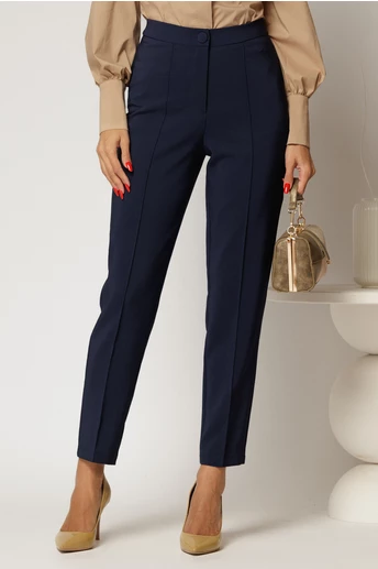 Pantaloni bleumarin cu croi conic si cusaturi