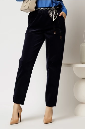 Pantaloni bleumarin din catifea reiata